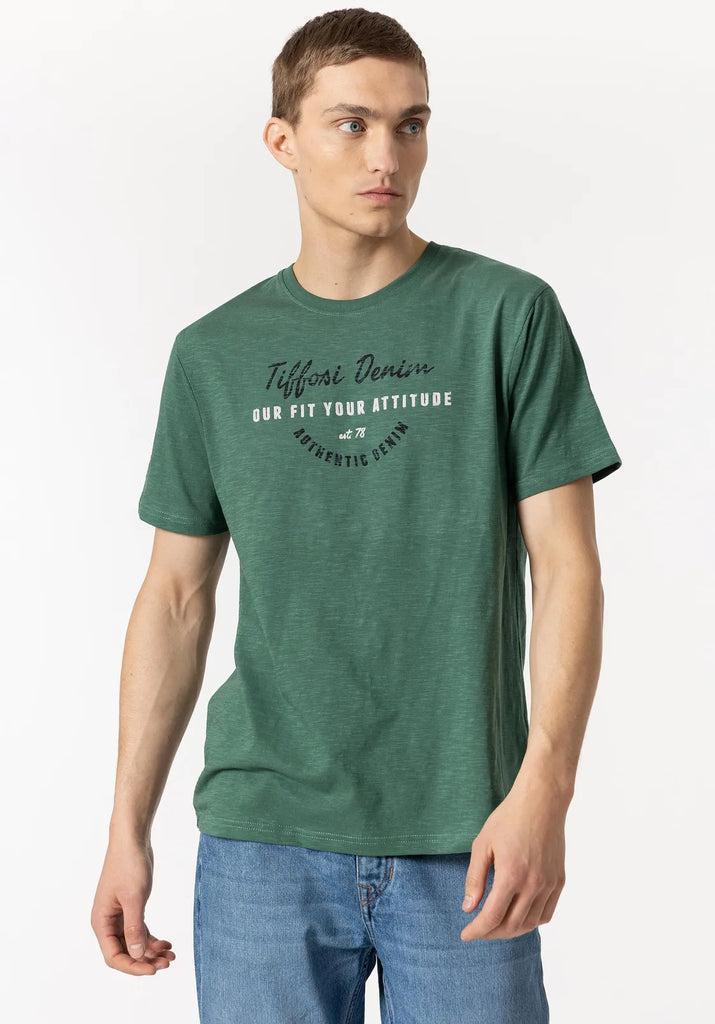 T-shirt Tiffosi uomo con scritta frontale cotone verde