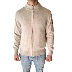 Cardigan uomo misto lana  con zip beige