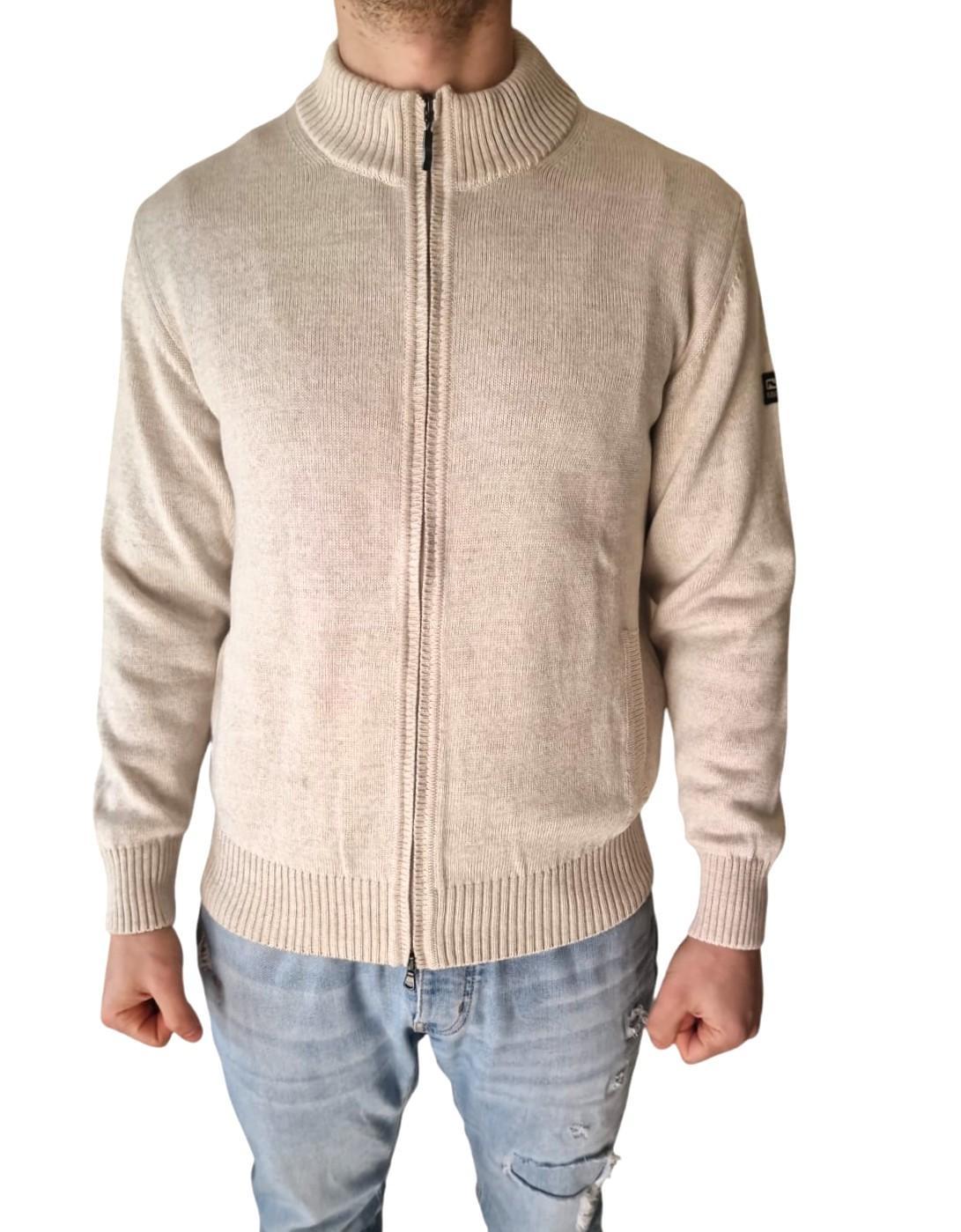 Cardigan uomo misto lana Navigare con zip beige