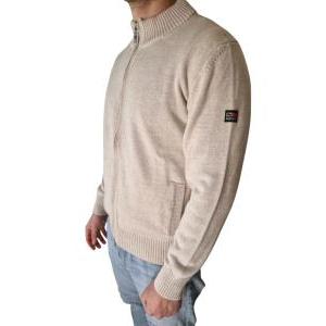 Cardigan uomo misto lana  con zip beige