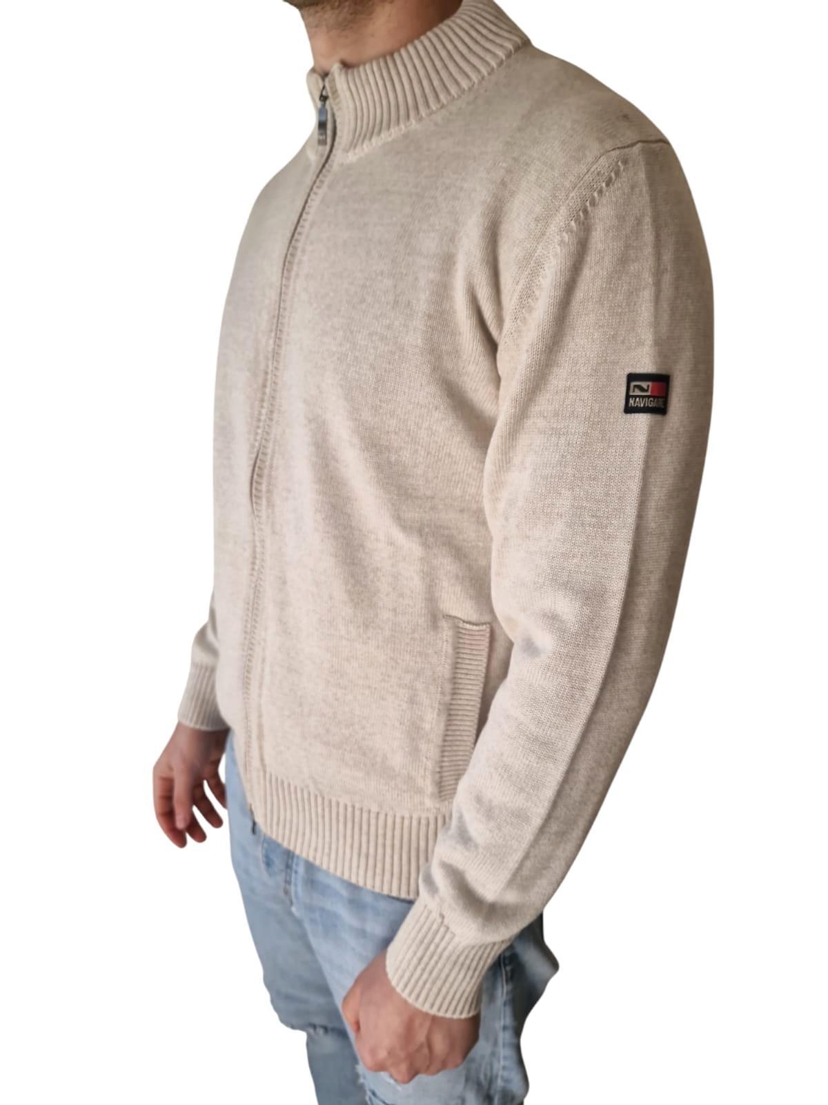 Cardigan uomo misto lana Navigare con zip beige