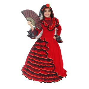 Costume carnevale da bambina spagnola in velluto rosso