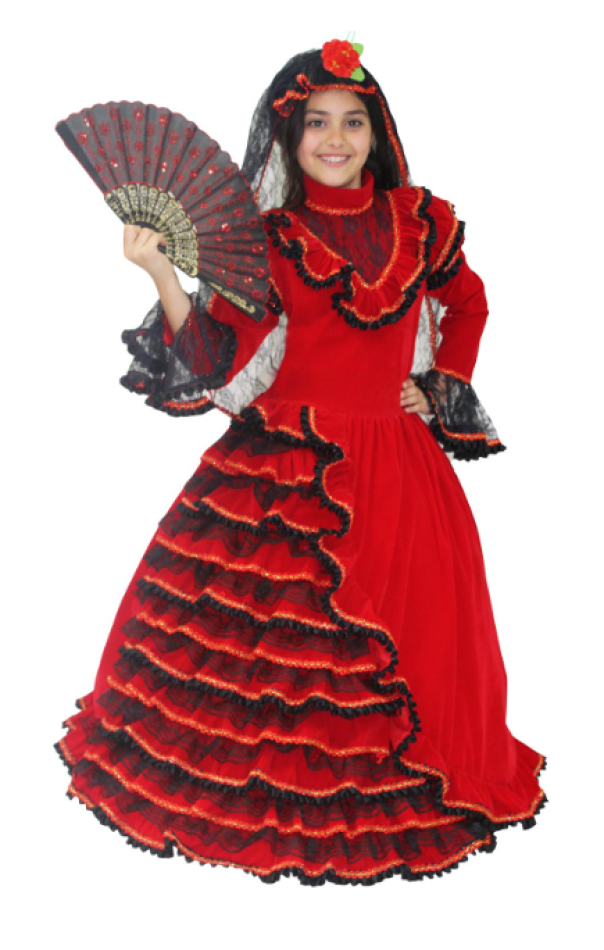 Costume carnevale da bambina Spagnola in velluto rosso