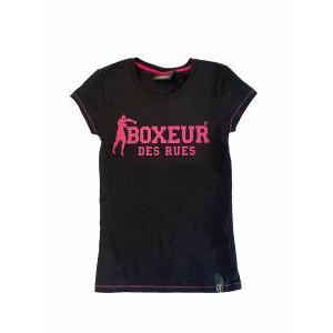 T-shirt boxeur des rues donna in colore nero con stampa fucsia