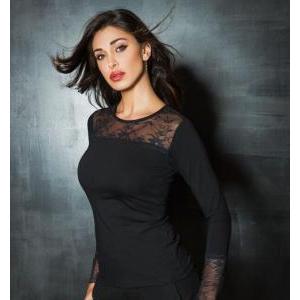 4871 maglia donna manica lunga con merletto petto nero