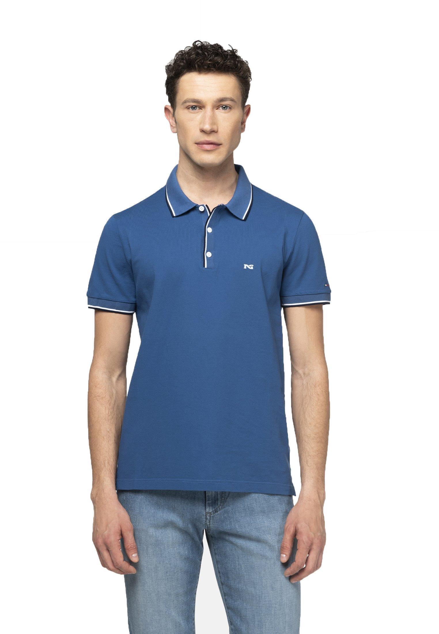 Polo da uomo in cotone Nero Giardini azzurro