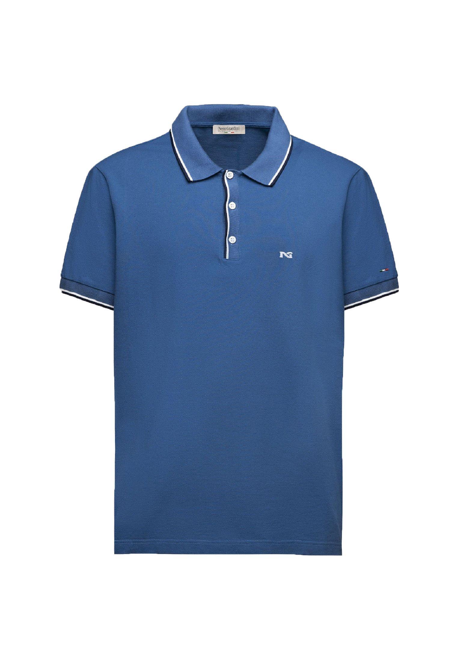 Polo da uomo in cotone Nero Giardini azzurro