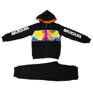 Tuta  bambino full zip nero felpato con cappuccio