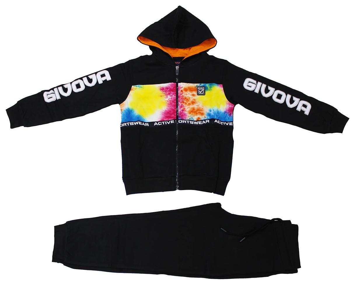 Tuta Givova bambino full zip nero felpato con cappuccio