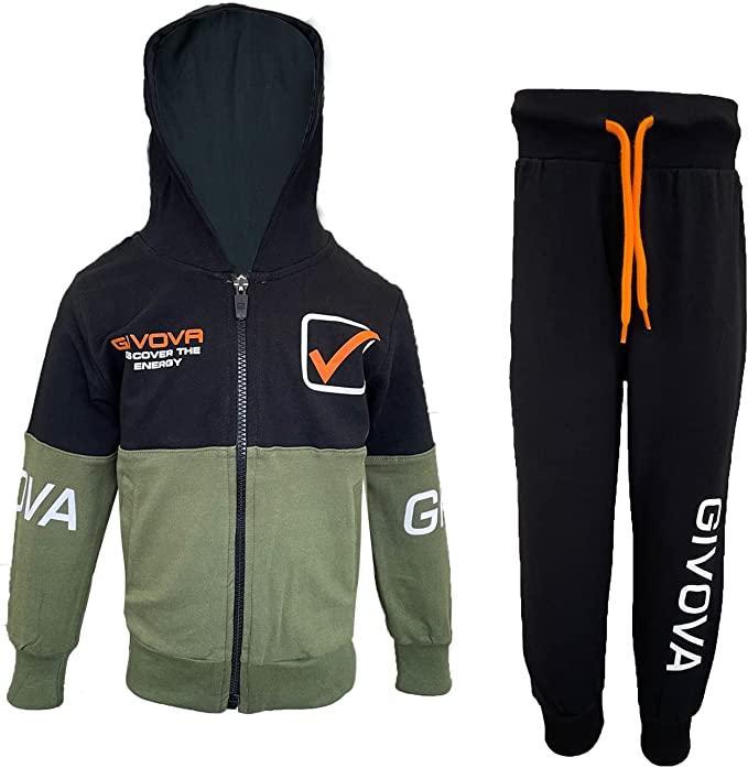 Tuta Givova bambino garzata full zip con cappuccio verde militare