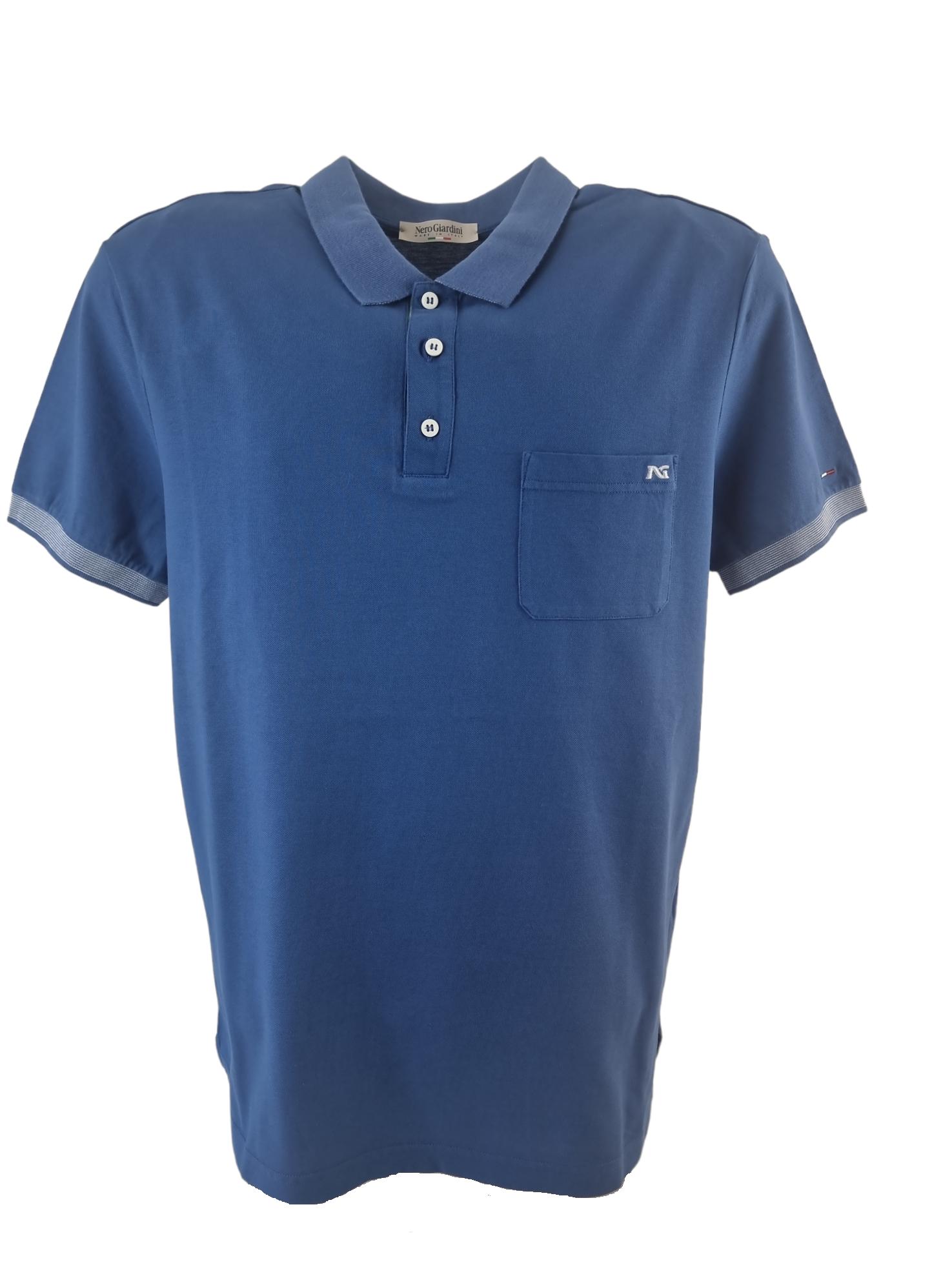 Polo da uomo in cotone Nero Giardini azzurro