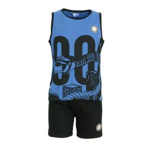 Pigiama f.c. inter b2in15077 nero da ragazzo in cotone smanicato più pantaloncino corto