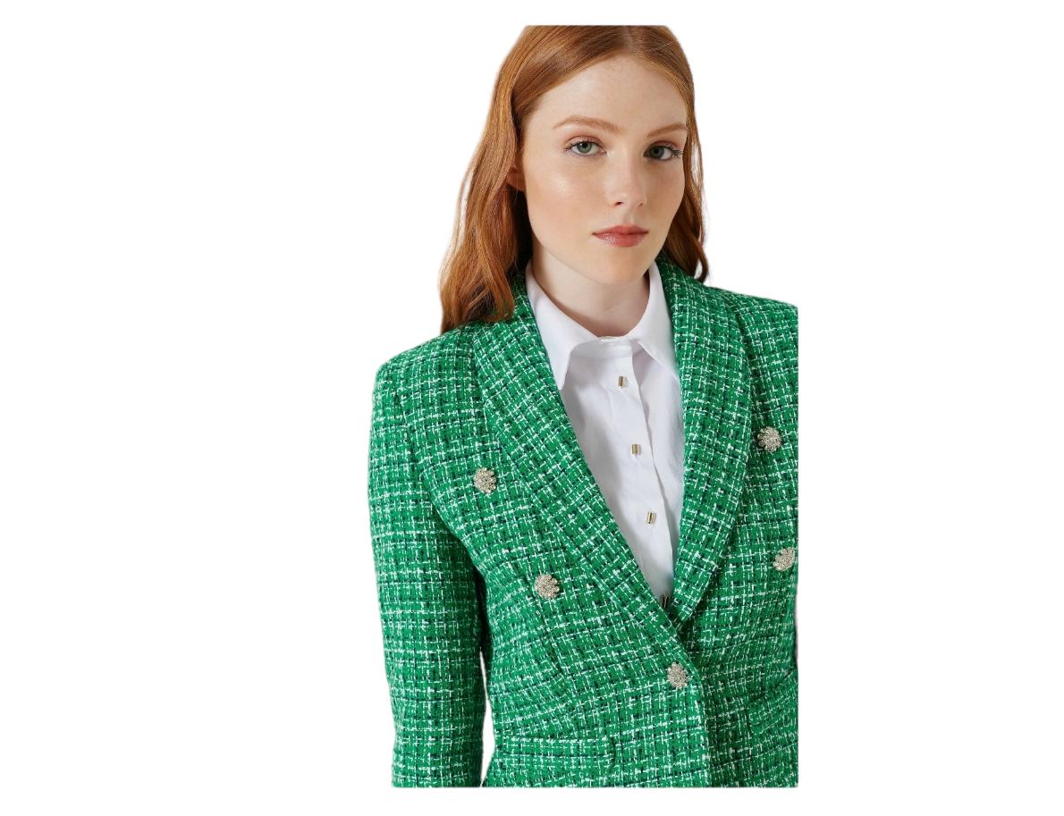 Giacca corta in tweed Rinascimento verde 