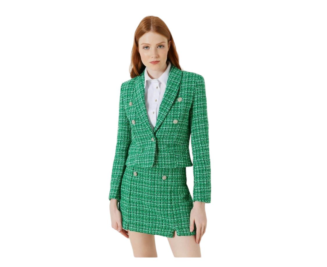 Giacca corta in tweed Rinascimento verde 