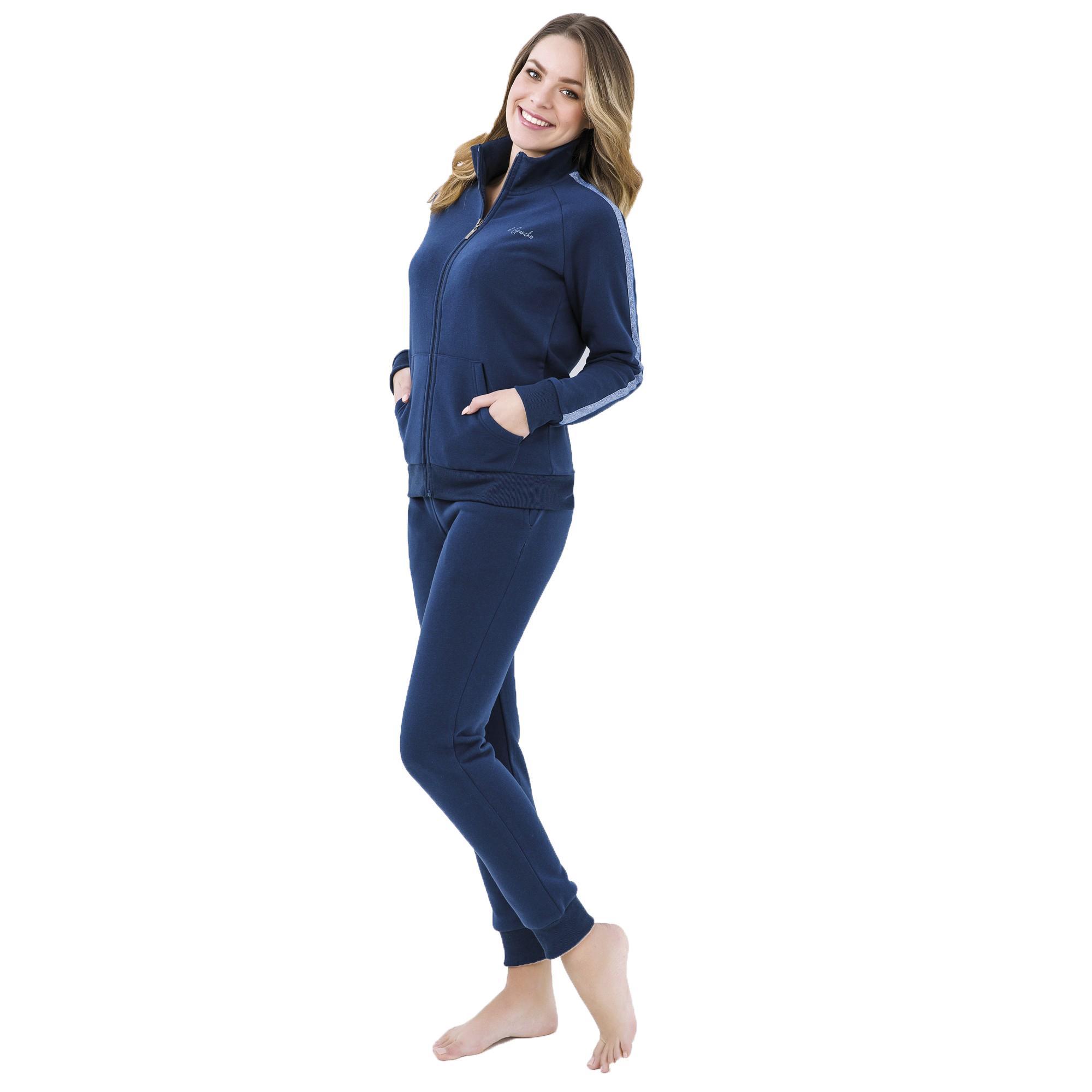 Tuta donna felpata full zip con riga contrasto sulle maniche Blu