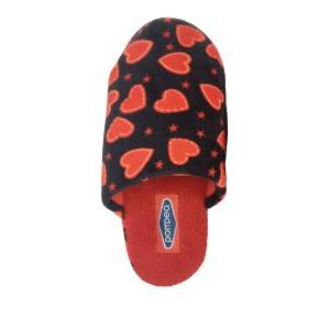 Pantofole  bambina donna con cuori rosso nero