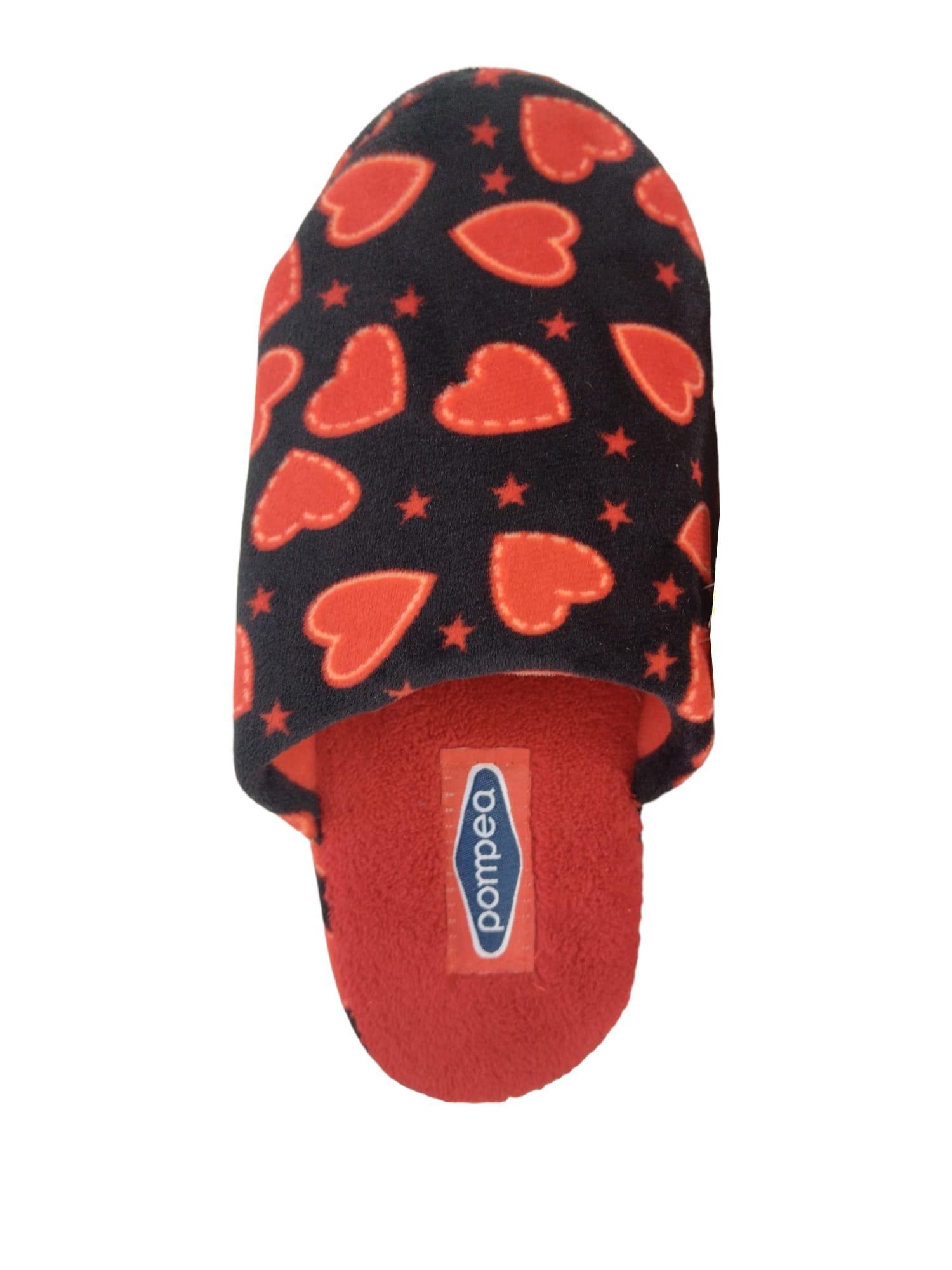 Pantofole Pompea bambina donna con cuori rosso nero