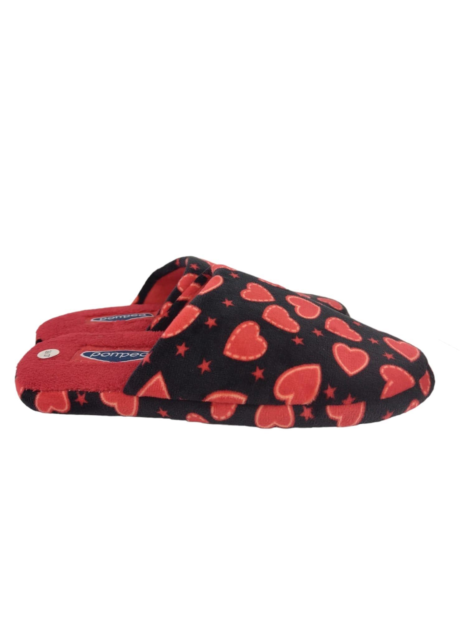 Pantofole Pompea bambina donna con cuori rosso nero