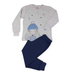 Pigiama il granchietto cotone interlock bambina grigio blu