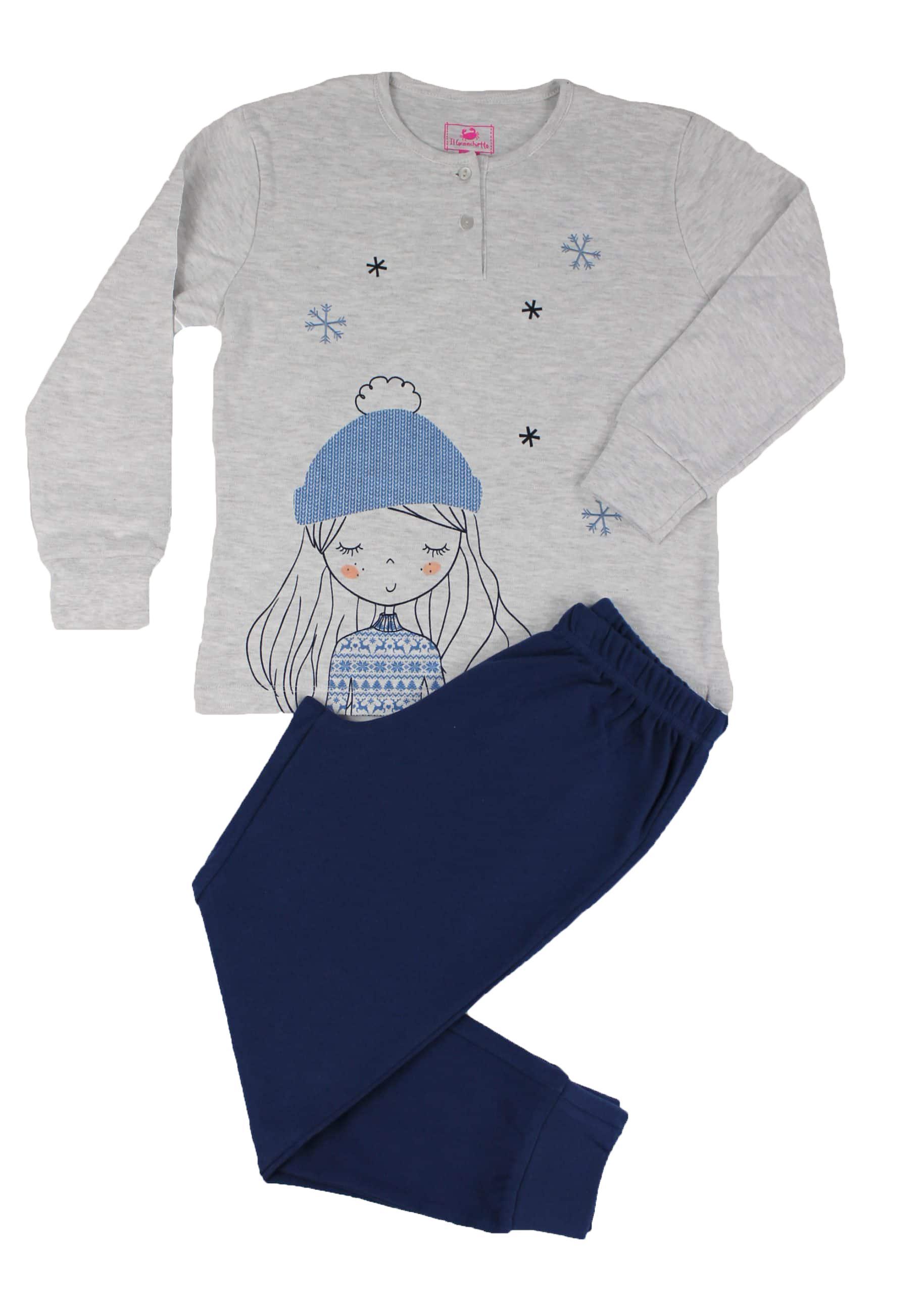 Pigiama Il Granchietto cotone interlock bambina Grigio Blu