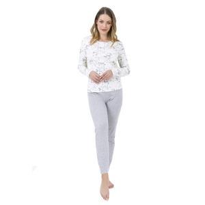 Pigiama donna aperto cotone interlock calibrato floreale panna