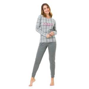 Pigiama donna  cotone interlock quadri grigio