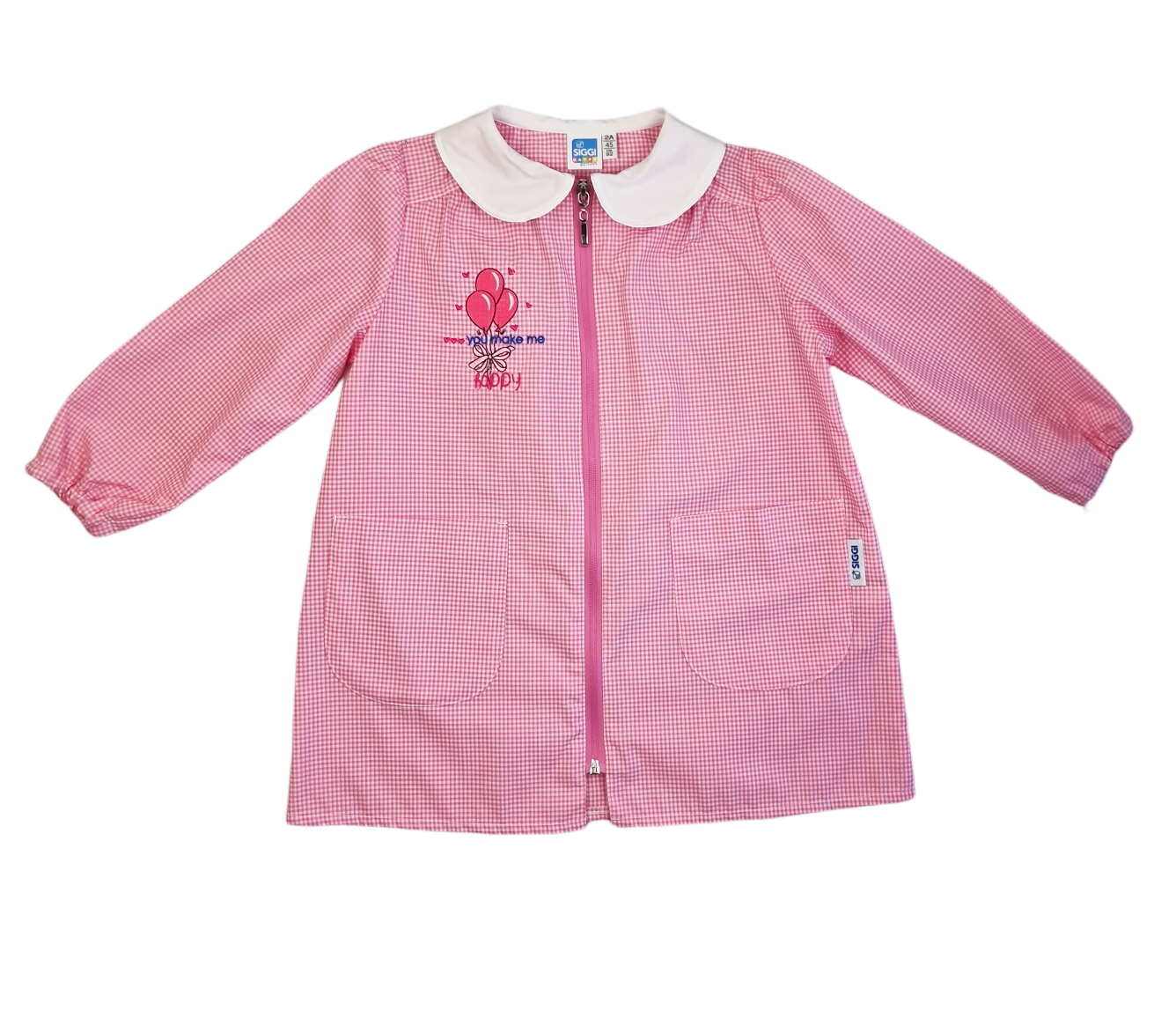 Grembiule asilo da bambina Siggi rosa con zip