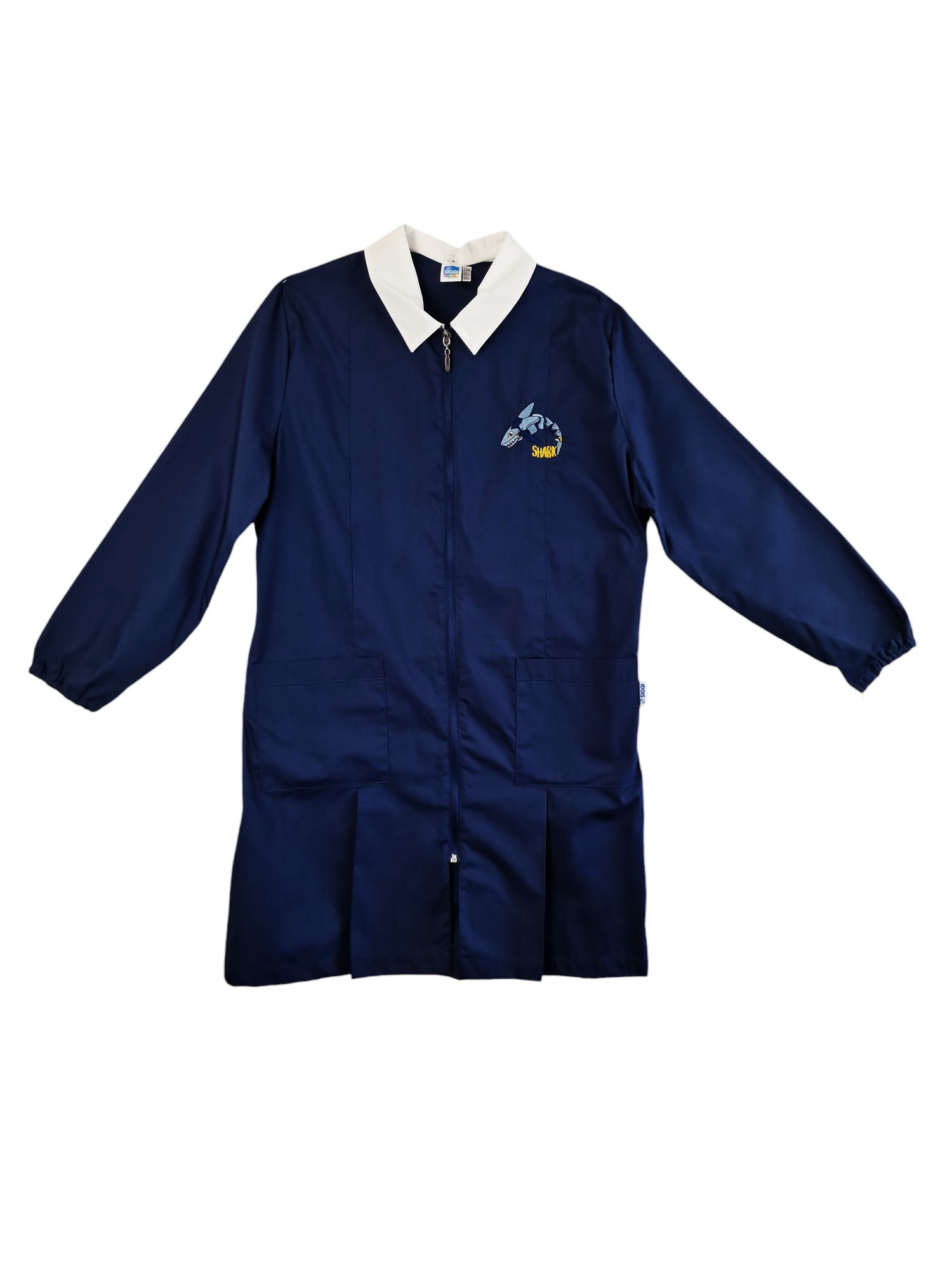 Grembiule scuola elementare da bambino blu con zip Siggi squalo