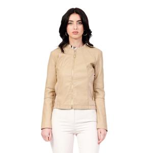 Giacca corta in similpelle  donna beige