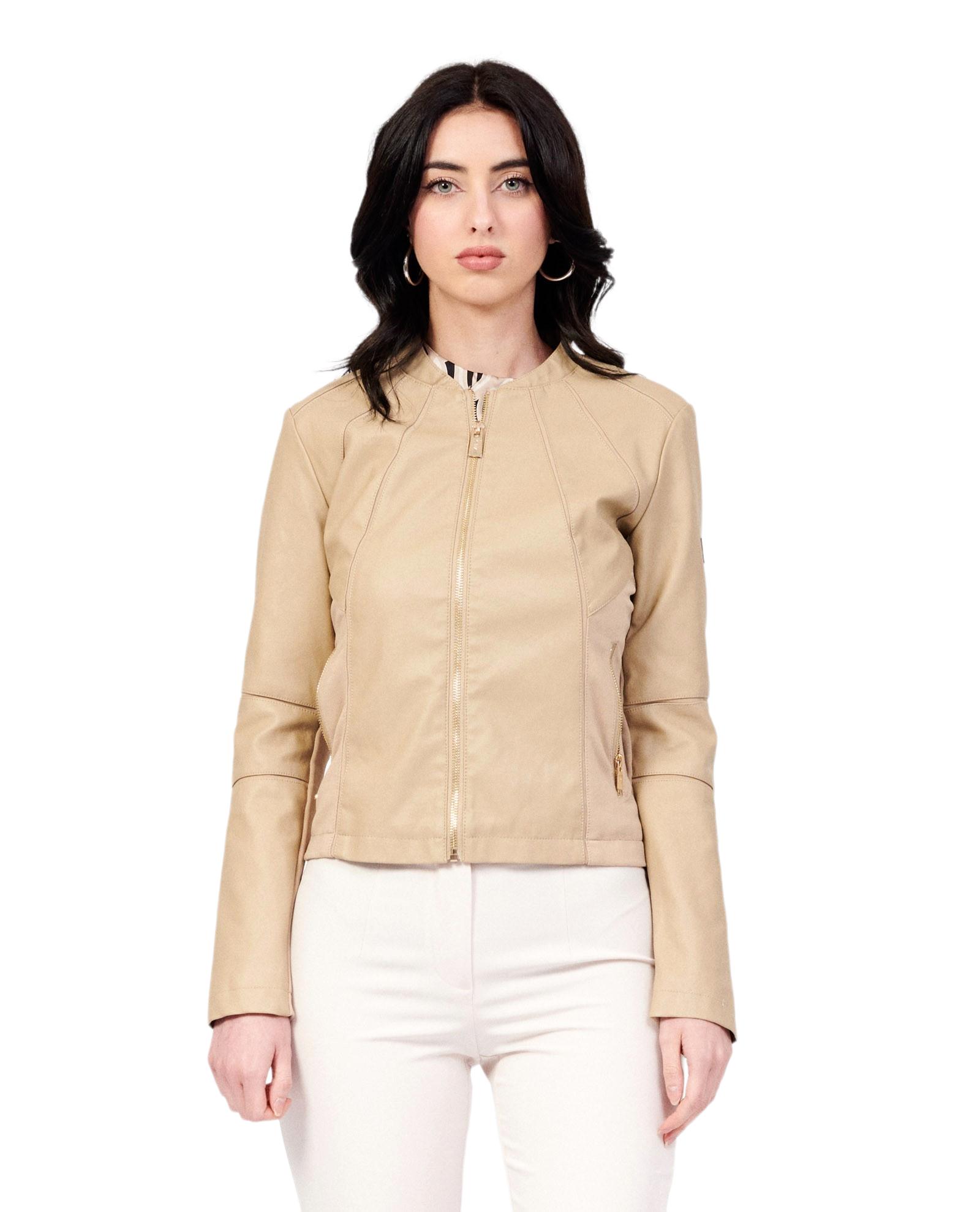 Giacca corta in similpelle Yes Zee donna beige