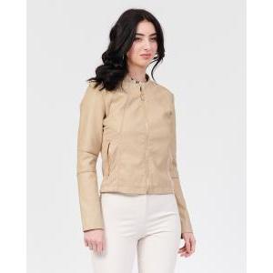 Giacca corta in similpelle  donna beige