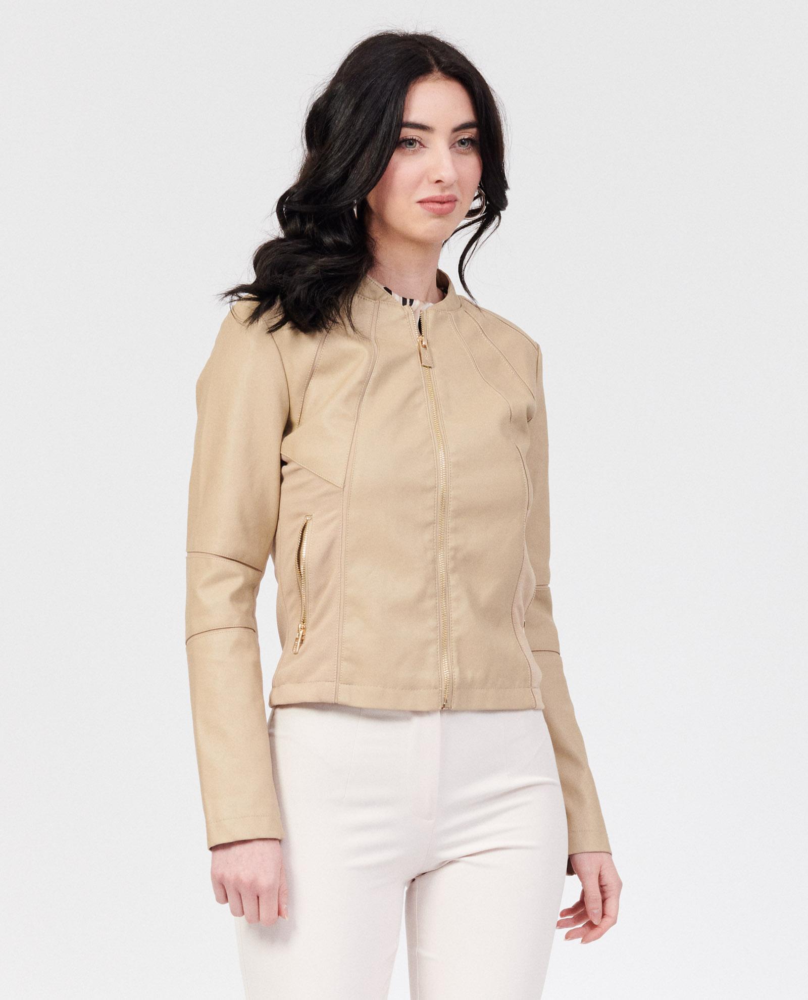 Giacca corta in similpelle Yes Zee donna beige