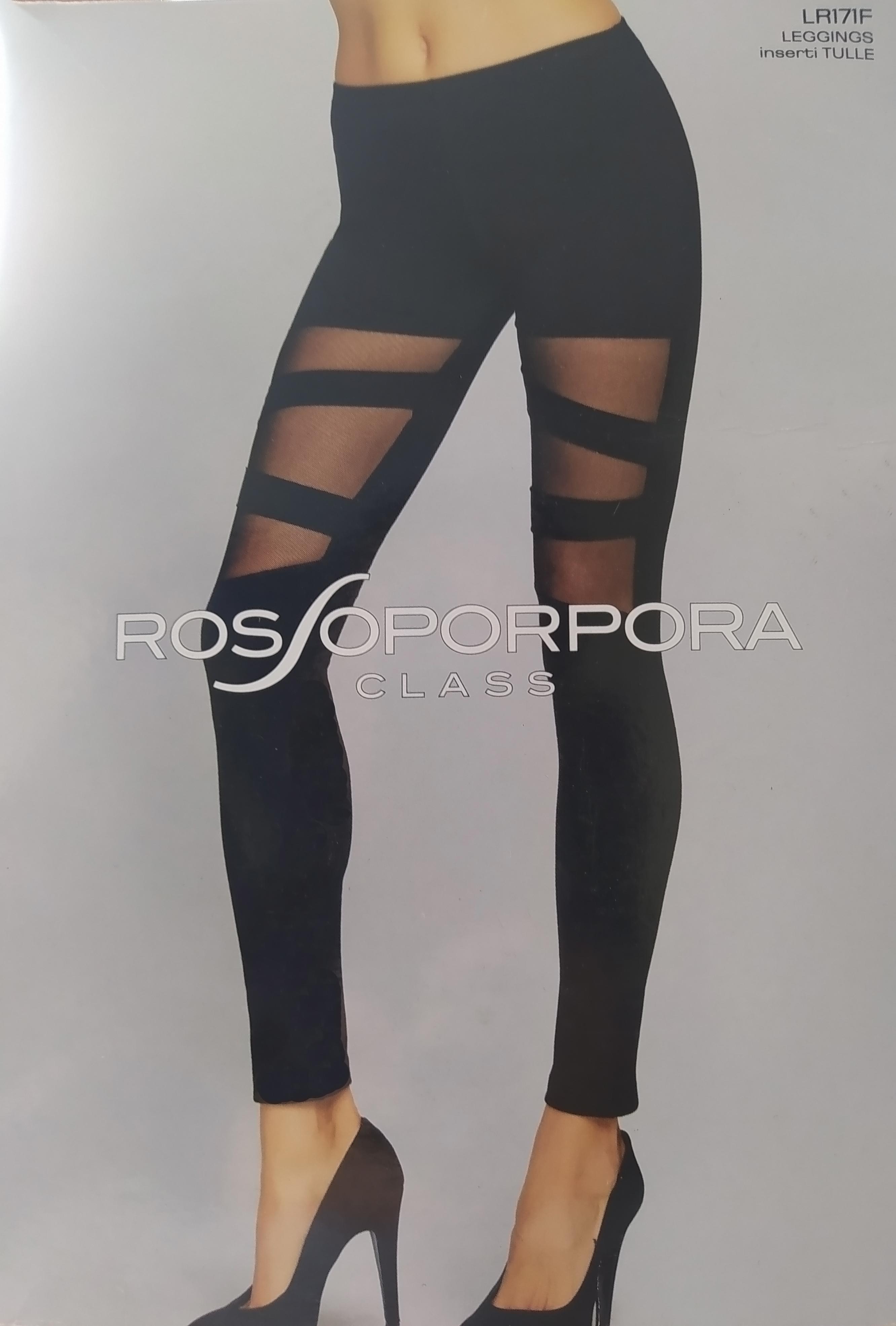 Leggings Rossoporpora nero con inserti in tulle