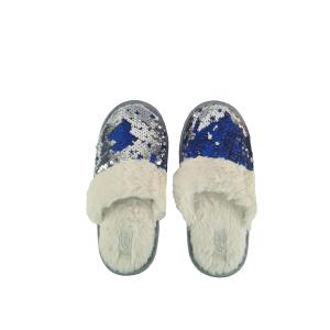 Pantofole  con paillettes e pelliccetta blu