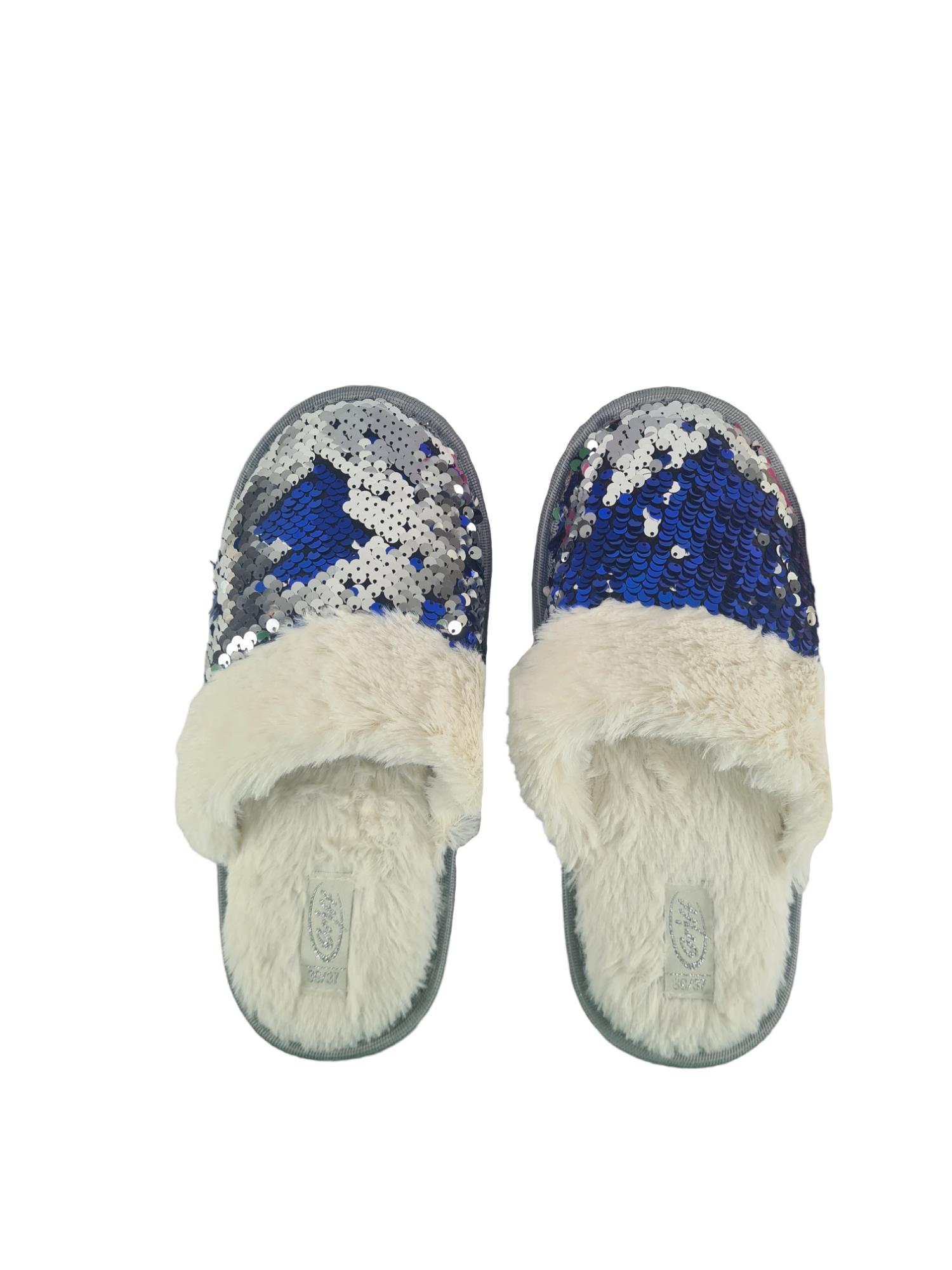 Pantofole Griff con paillettes e pelliccetta blu