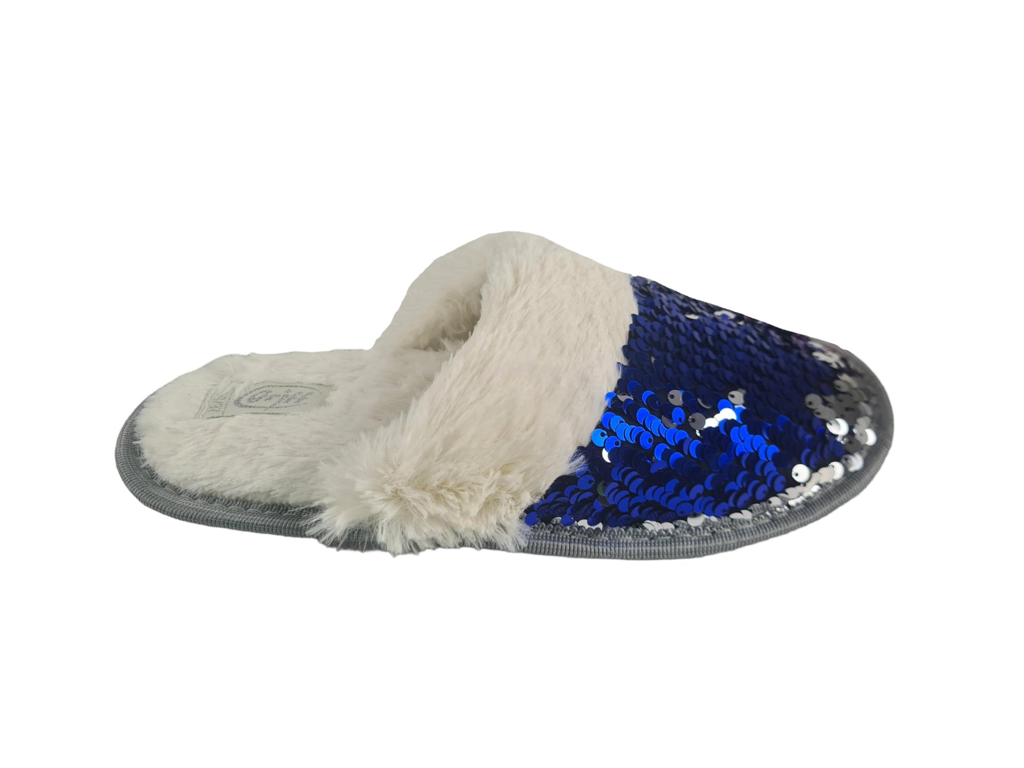 Pantofole Griff con paillettes e pelliccetta blu