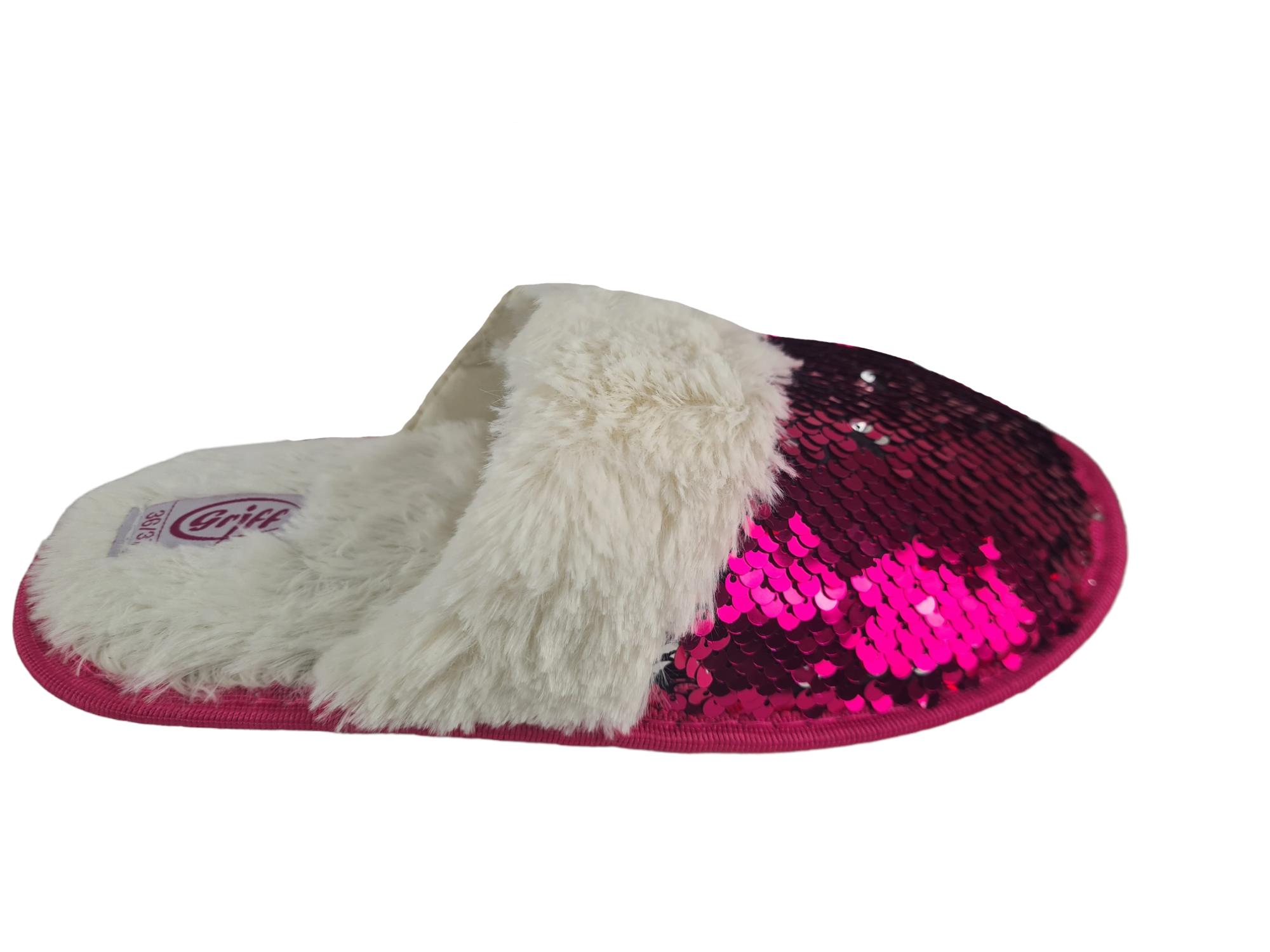 Pantofole Griff con paillettes e pelliccetta fuxia