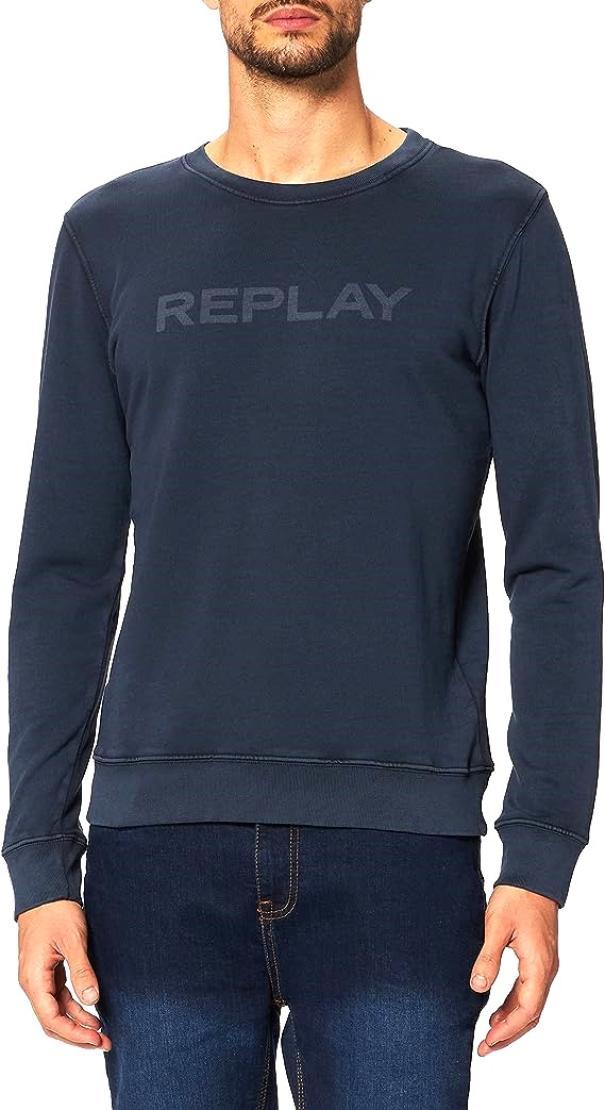 Felpa uomo Replay girocollo blu