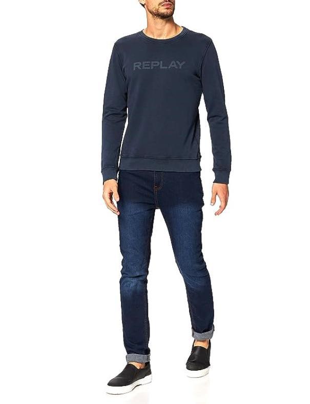 Felpa uomo Replay girocollo blu