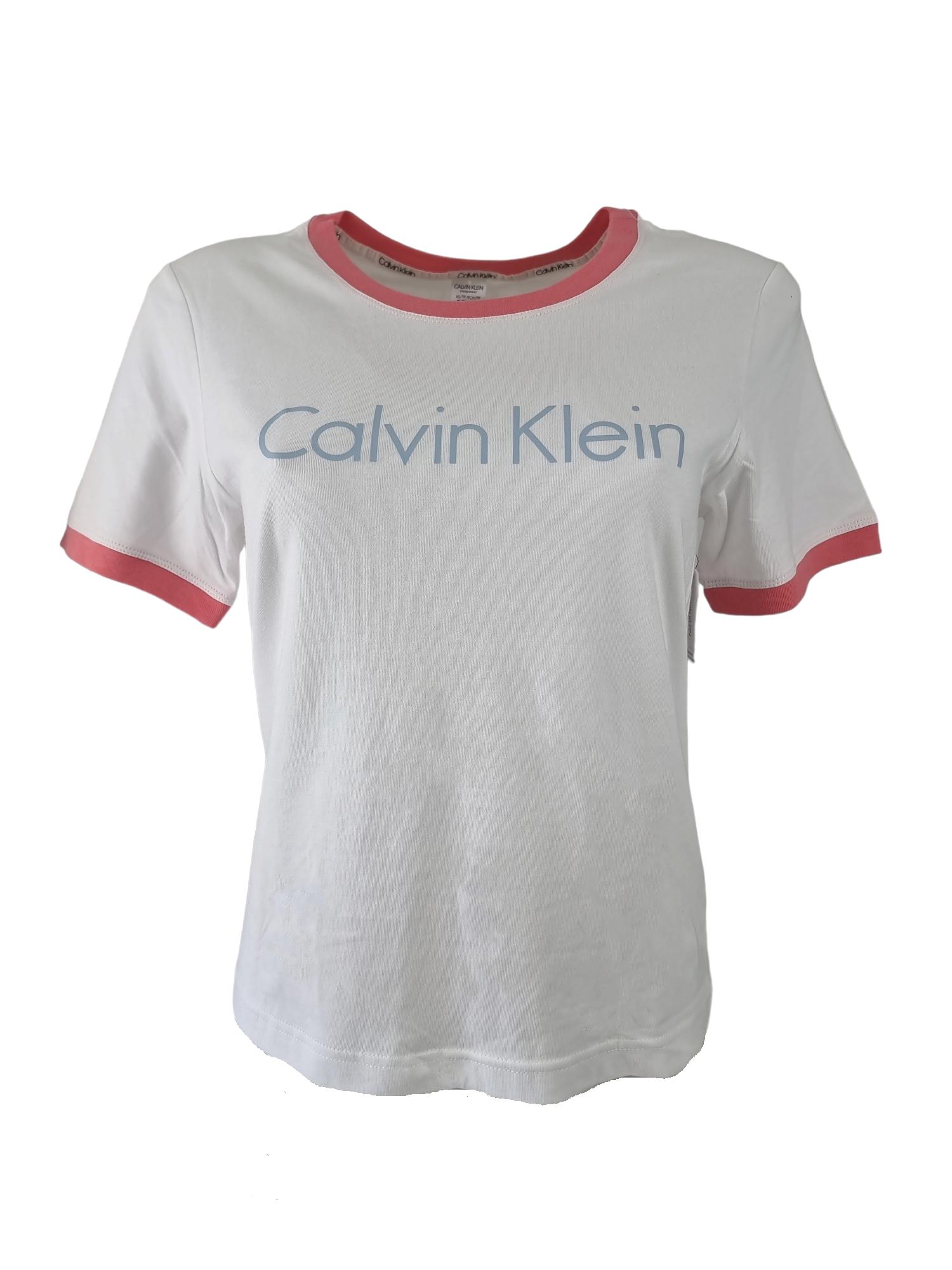 T-shirt da donna in cotone Calvin Klein bianco