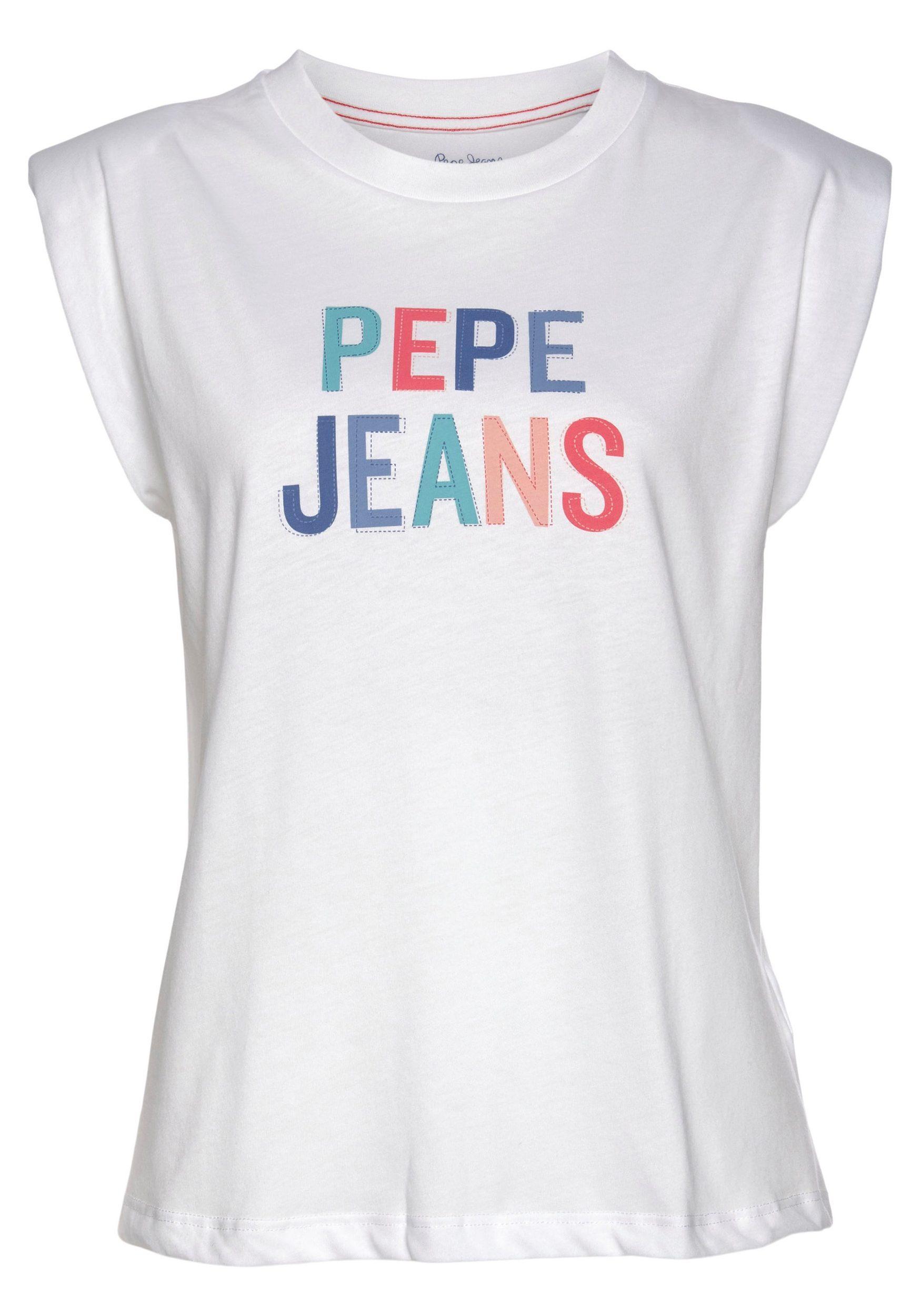 T-shirt da donna in cotone Pepe Jeans bianco