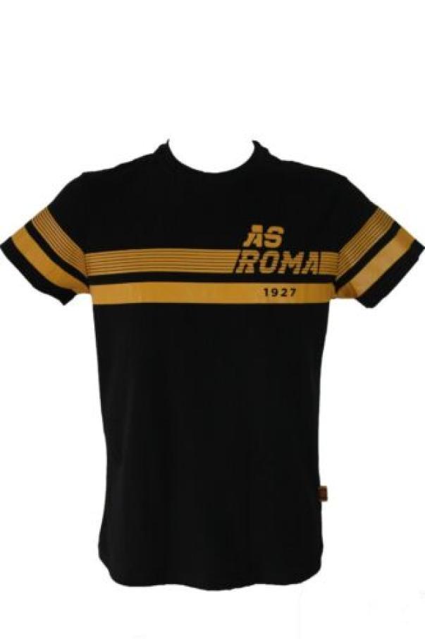 T-shirt AS Roma uomo in cotone nero con scritta