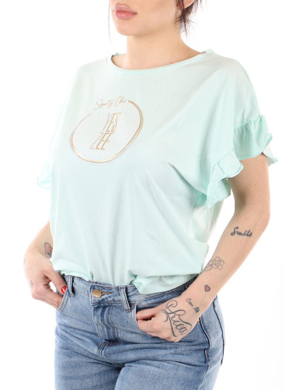 T-shirt da donna in cotone Yes Zee acqua marina