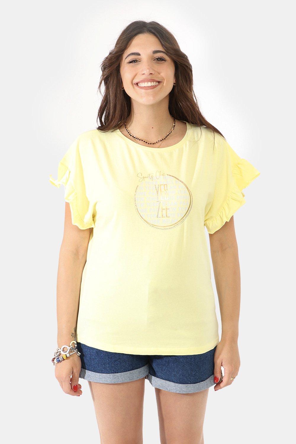 T-shirt da donna in cotone Yes Zee giallo