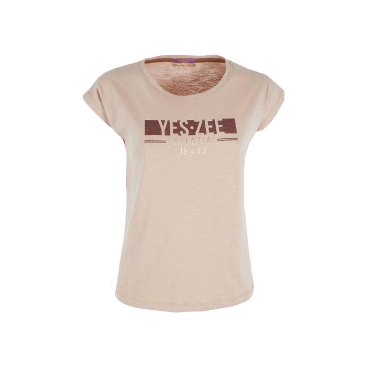 T-shirt da donna in cotone Yes Zee marrone 