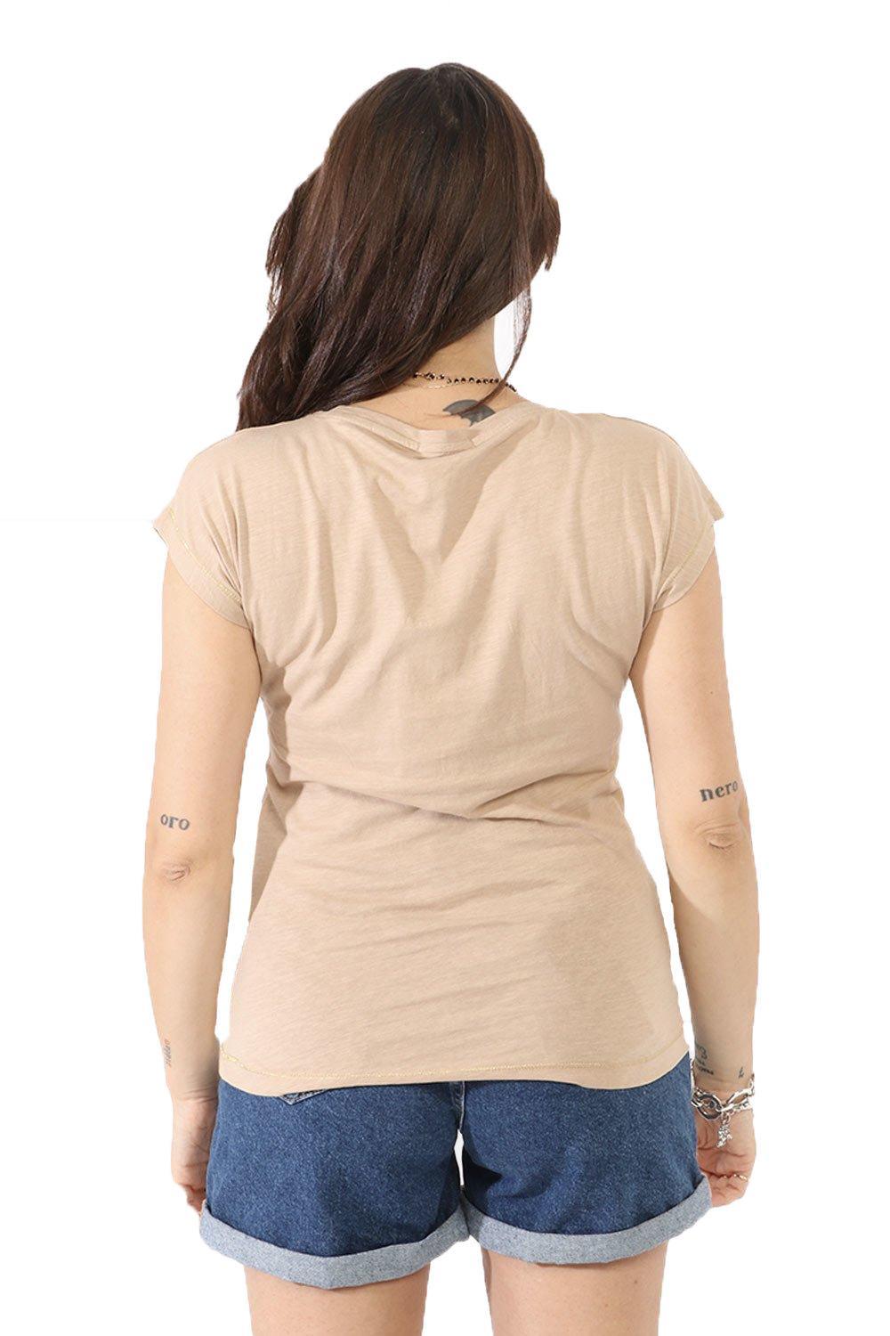 T-shirt da donna in cotone Yes Zee nocciola