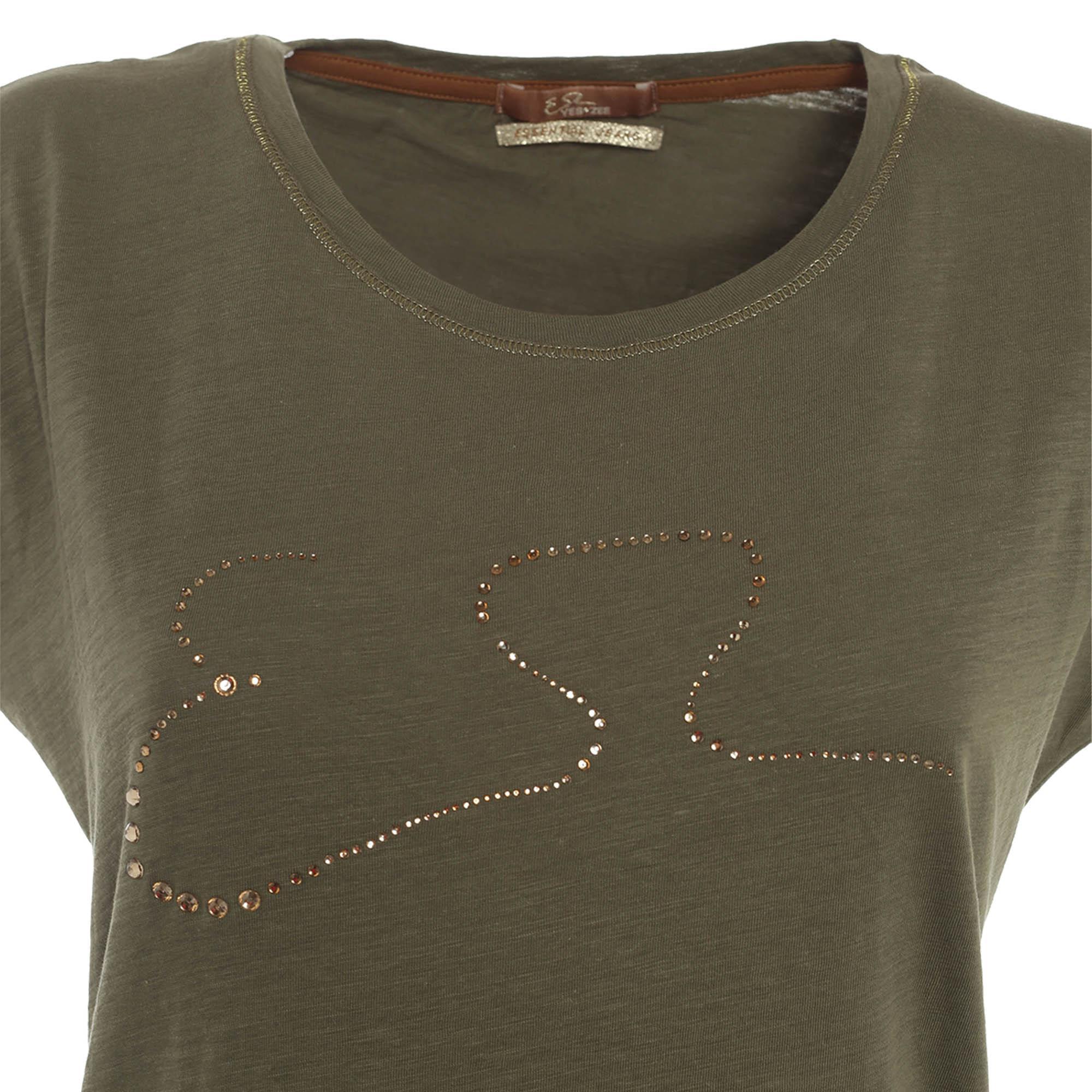 T-shirt da donna in cotone Yes Zee verde militare