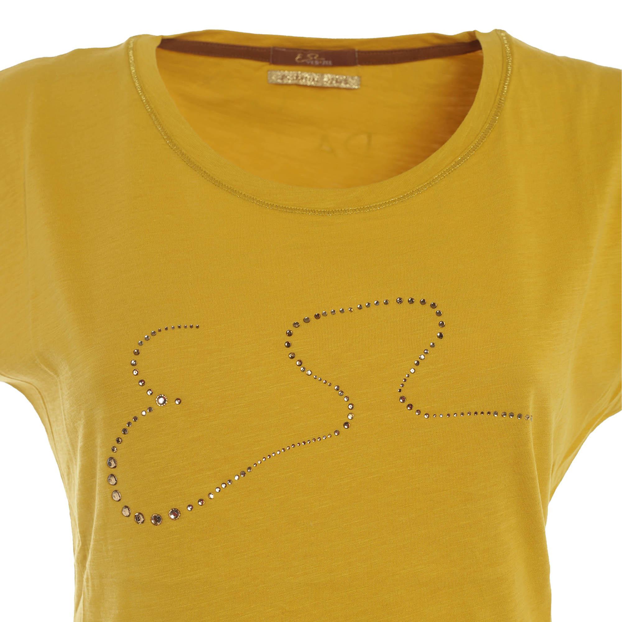 T-shirt da donna in cotone Yes Zee giallo ocra