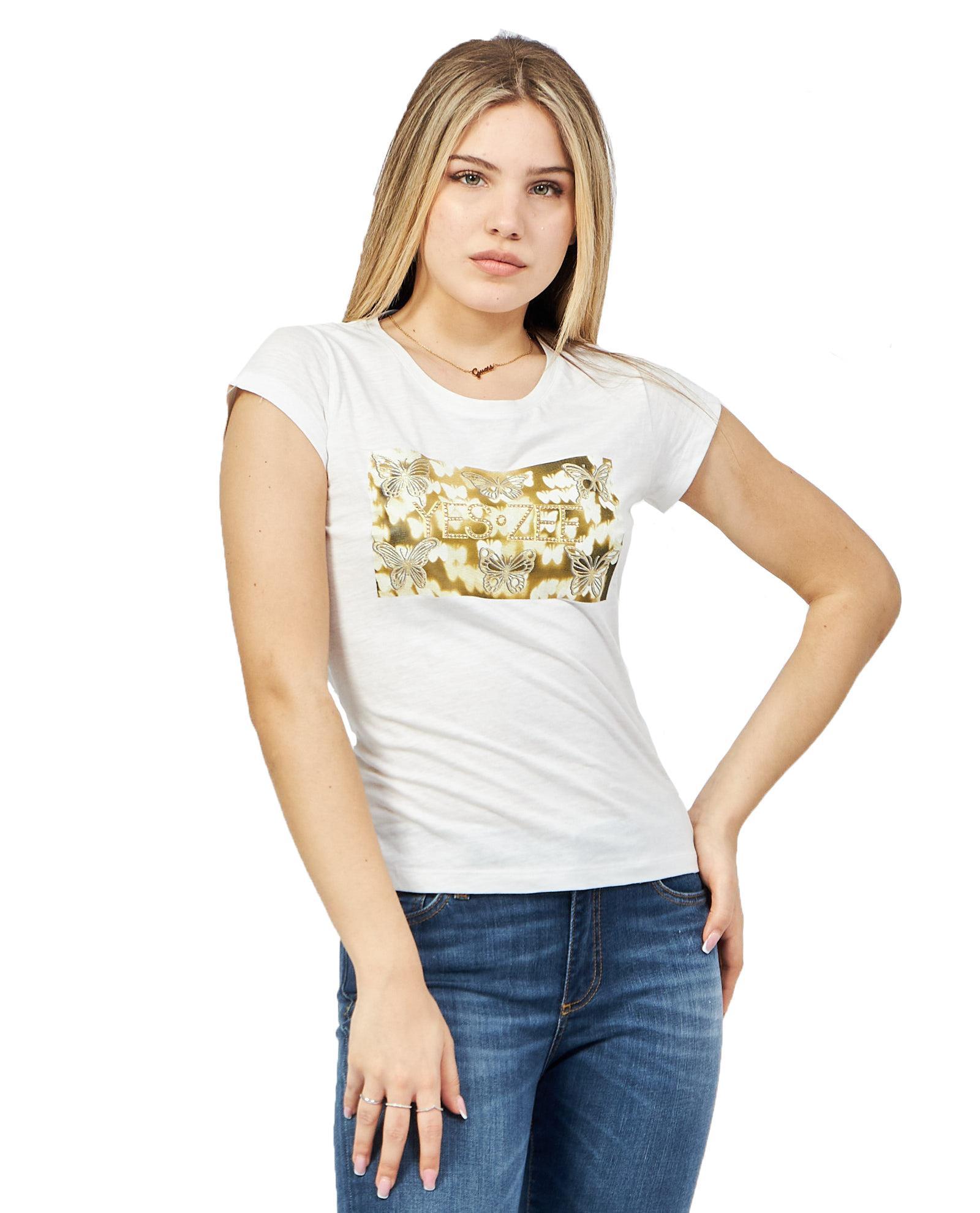 T-shirt da donna in cotone Yes Zee bianco