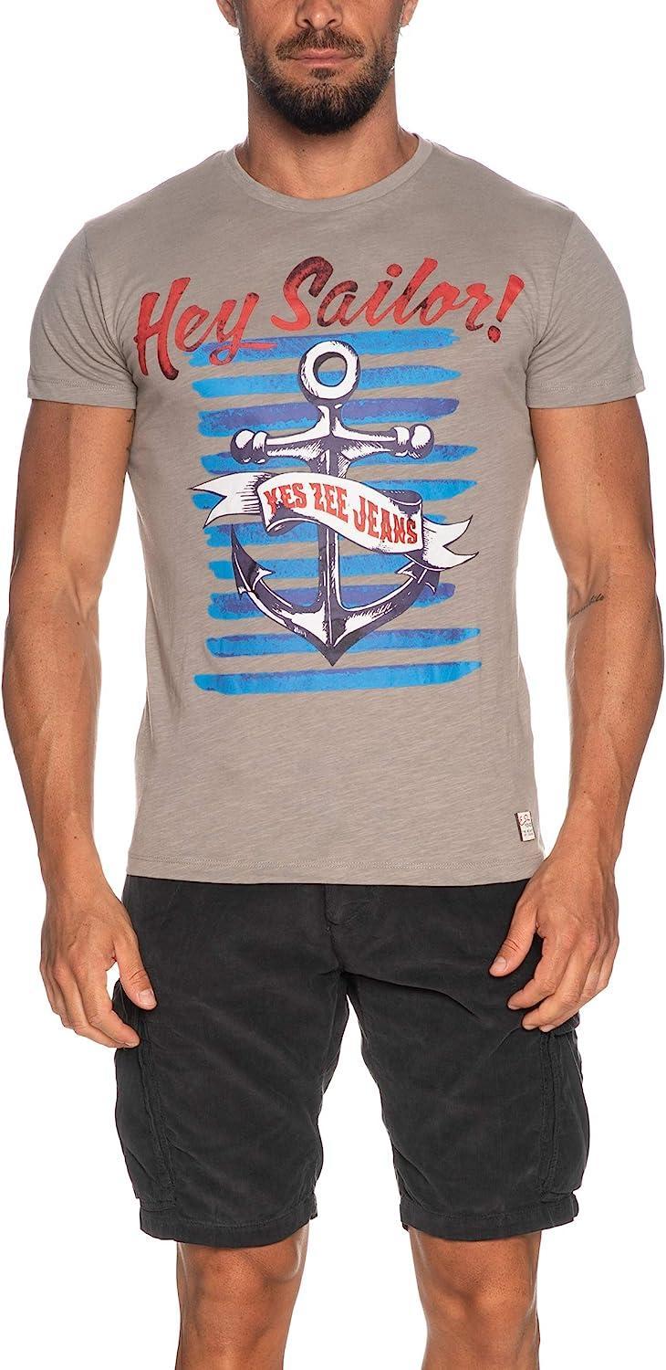 T-shirt da uomo Yes Zee in cotone grigio T700 TL18